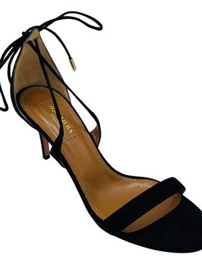 AQUAZZURA BLACK SUEDE LACE UP ANKLE WRAP SANDALS